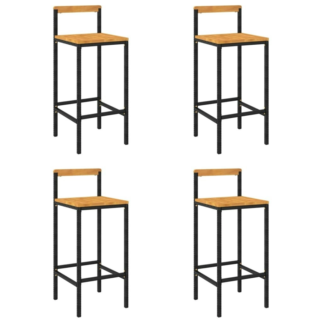 Bar Stools 4 pcs Black Poly Rattan and Solid Wood Acacia 362608