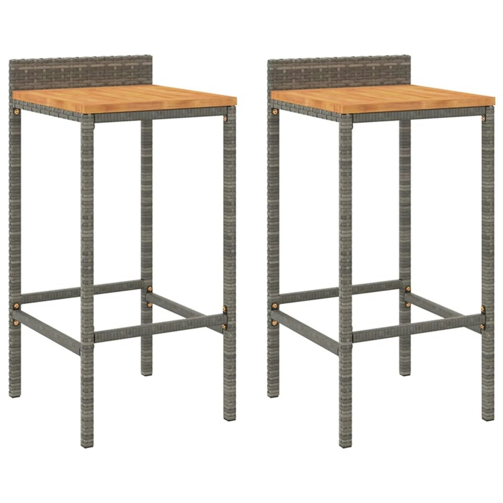 Bar Stools 2 pcs Grey Poly Rattan and Solid Wood Acacia 362603