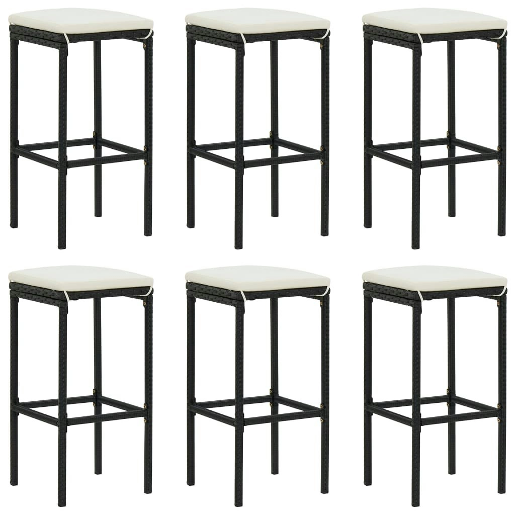 Bar Stools with Cushions 6 pcs Black Poly Rattan 313449