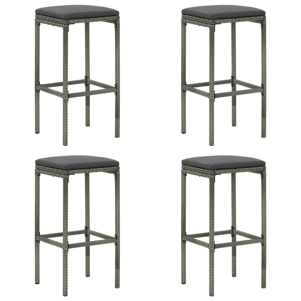 Bar Stools with Cushions 4 pcs Grey Poly Rattan 313447