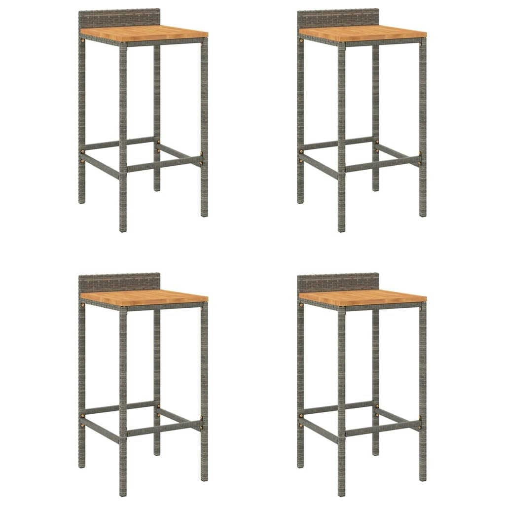 Bar Stools 4 pcs Grey Poly Rattan and Solid Wood Acacia 362605