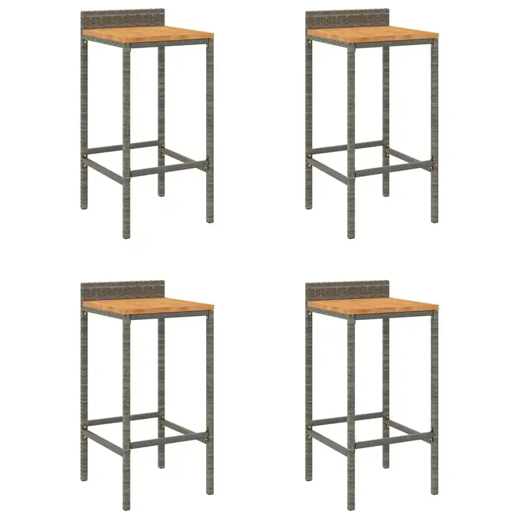 Bar Stools 4 pcs Grey Poly Rattan and Solid Wood Acacia 362605