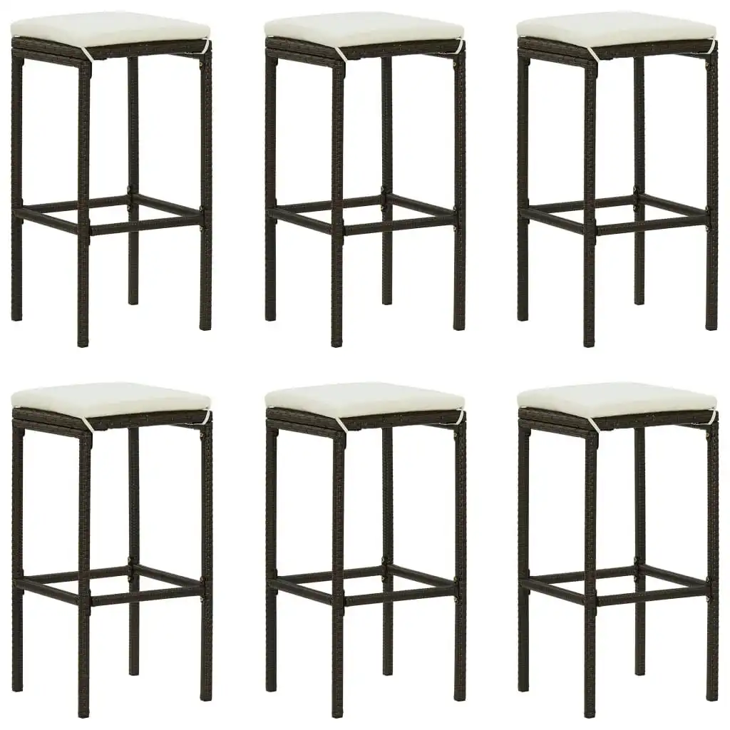 Bar Stools with Cushions 6 pcs Brown Poly Rattan 313448