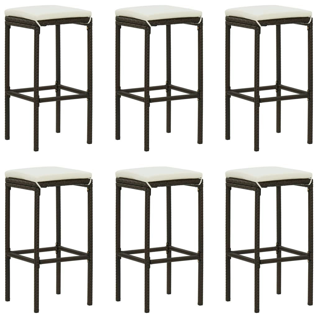 Bar Stools with Cushions 6 pcs Brown Poly Rattan 313448