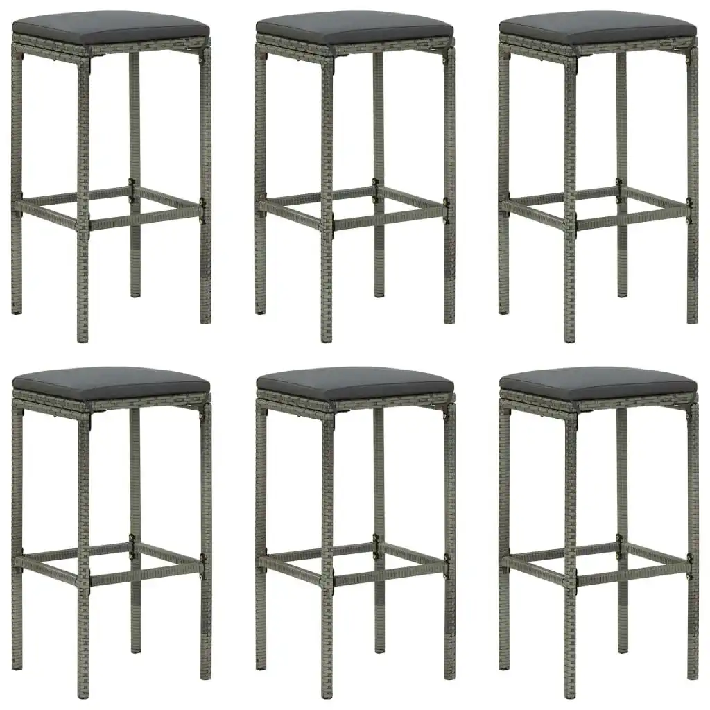 Bar Stools with Cushions 6 pcs Grey Poly Rattan 313450