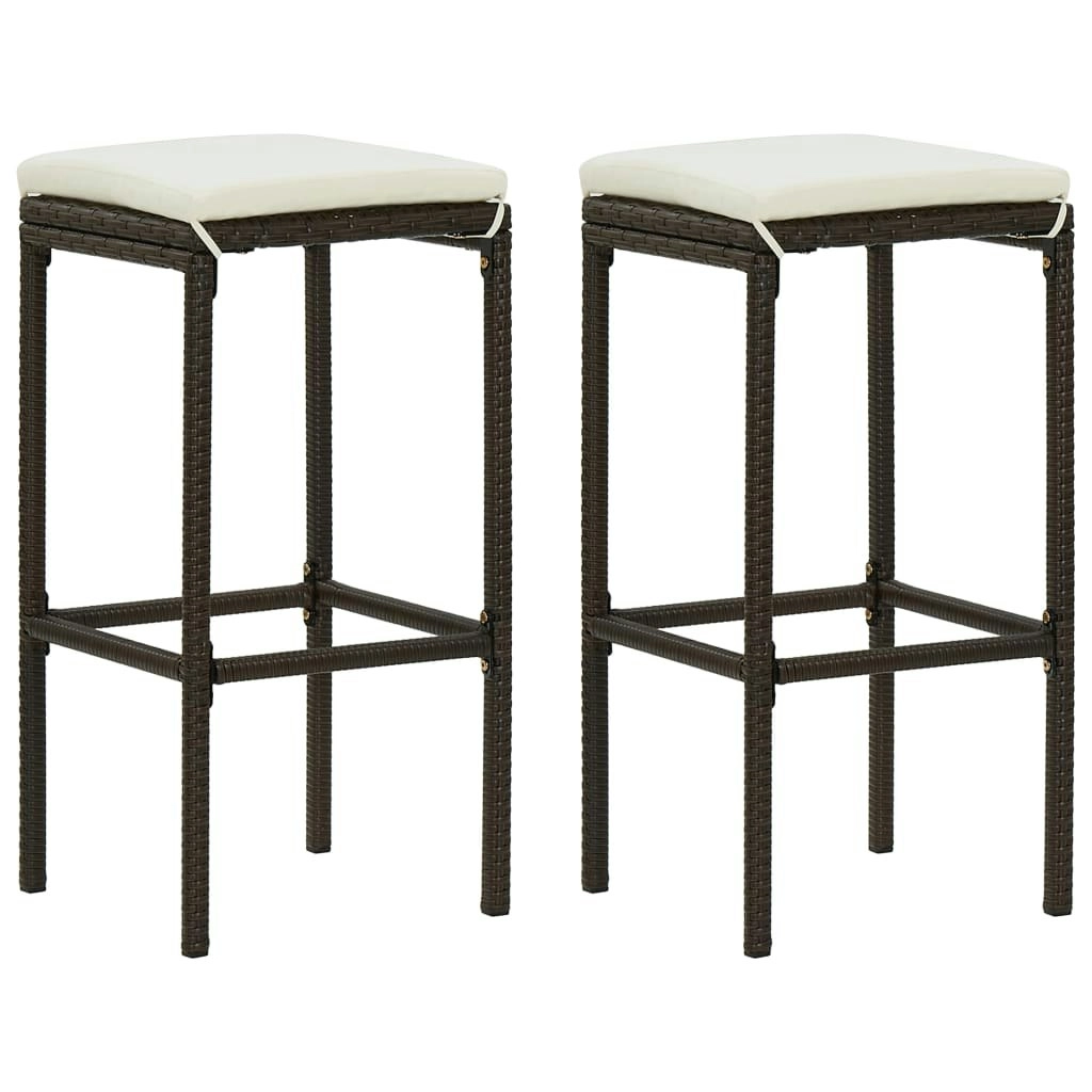 Bar Stools with Cushions 2 pcs Brown Poly Rattan 313439