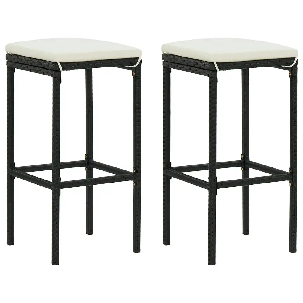 Bar Stools with Cushions 2 pcs Black Poly Rattan 313440