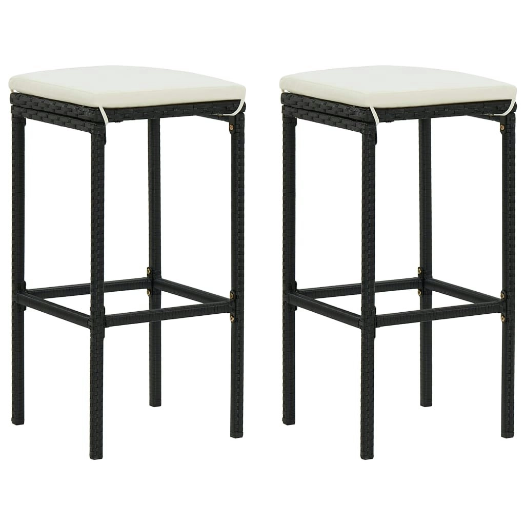 Bar Stools with Cushions 2 pcs Black Poly Rattan 313440