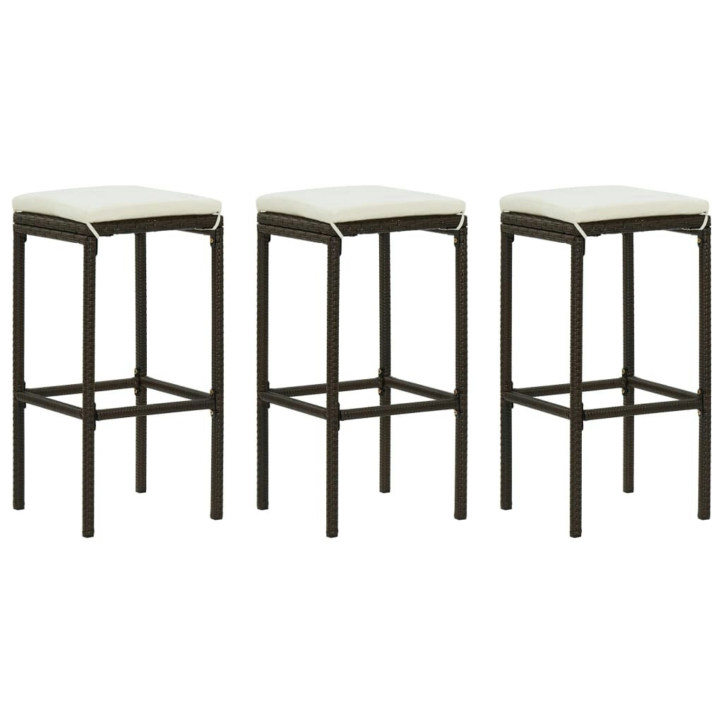 Bar Stools with Cushions 3 pcs Brown Poly Rattan 313442