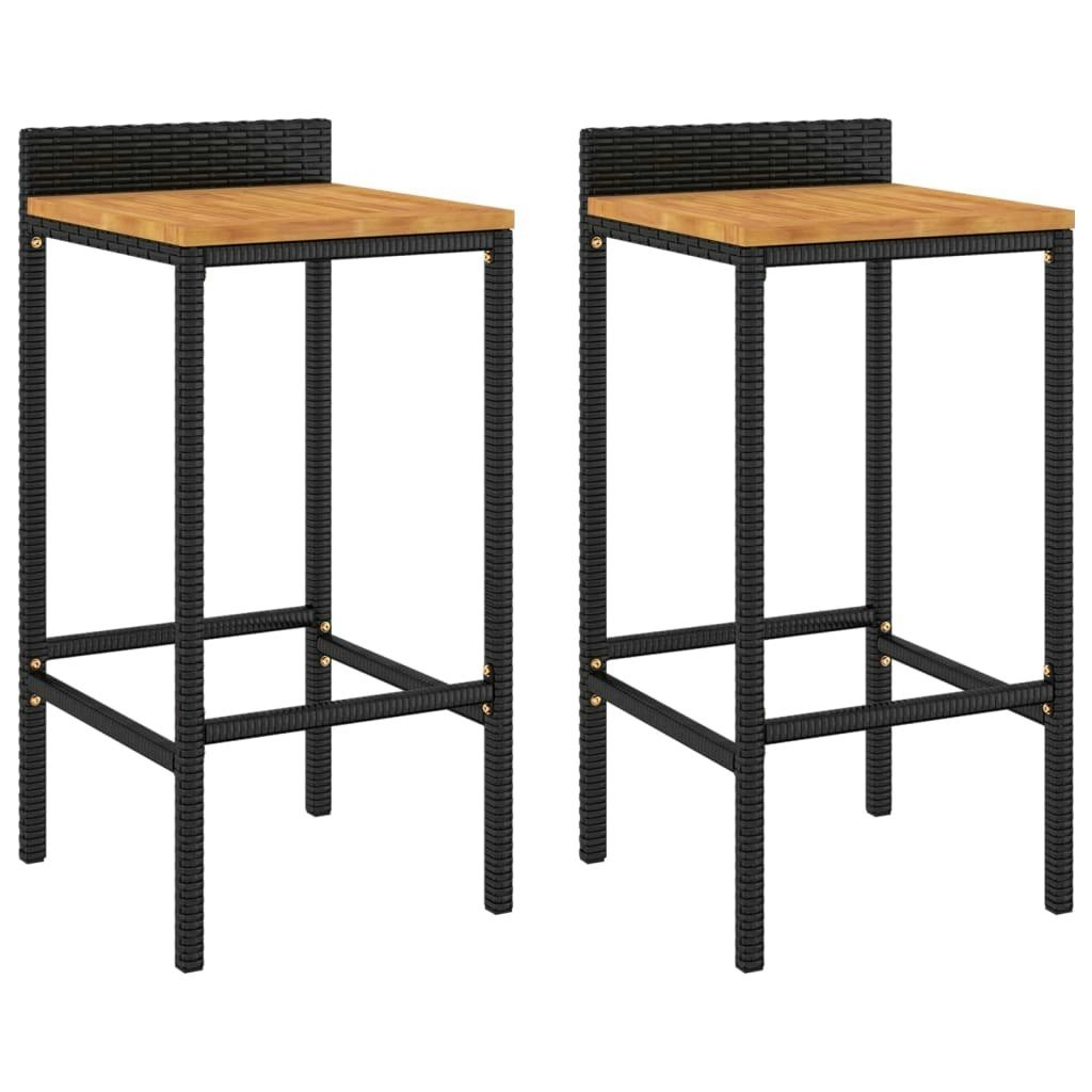 Bar Stools 2 pcs Black Poly Rattan and Solid Wood Acacia 362602