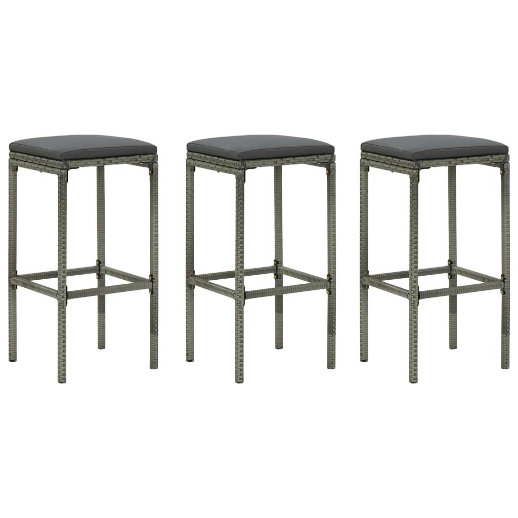 Bar Stools with Cushions 3 pcs Grey Poly Rattan 313444