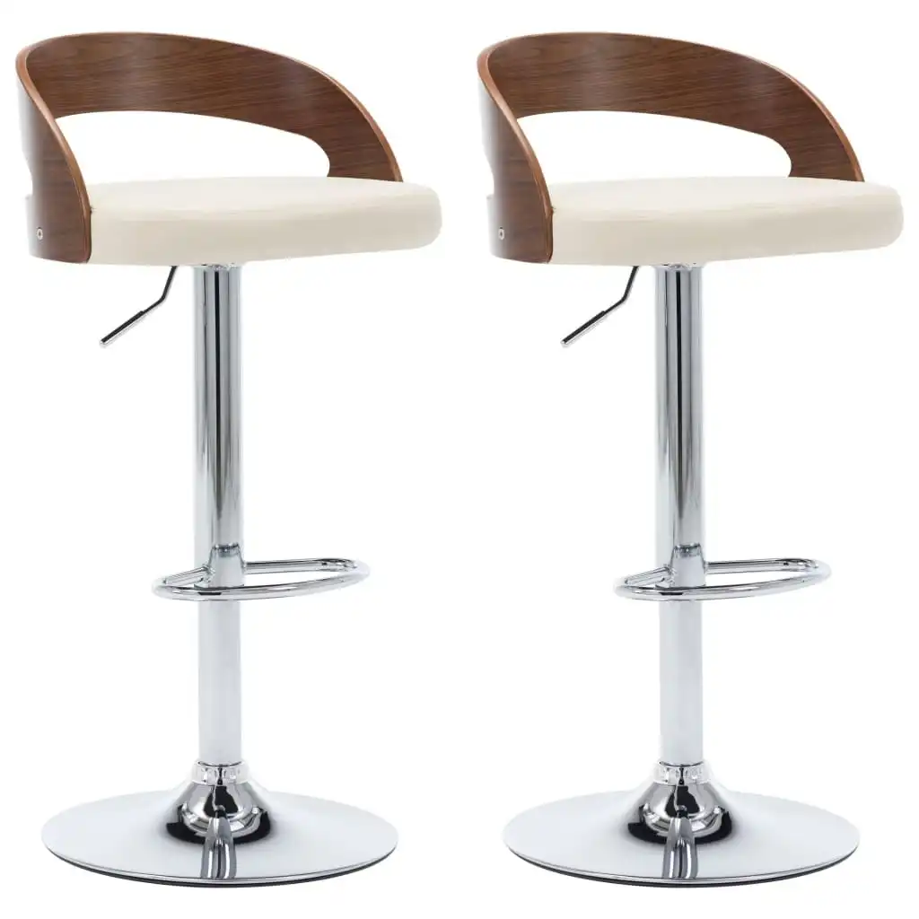 Bar Stools 2 pcs Cream Faux Leather and Bentwood 283145