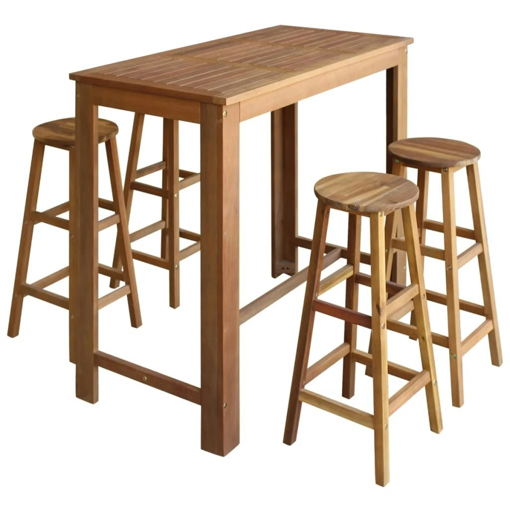 Bar Table and Stool Set 5 Pieces Solid Acacia Wood 246668