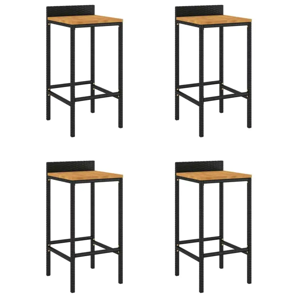 Bar Stools 4 pcs Black Poly Rattan and Solid Wood Acacia 362604