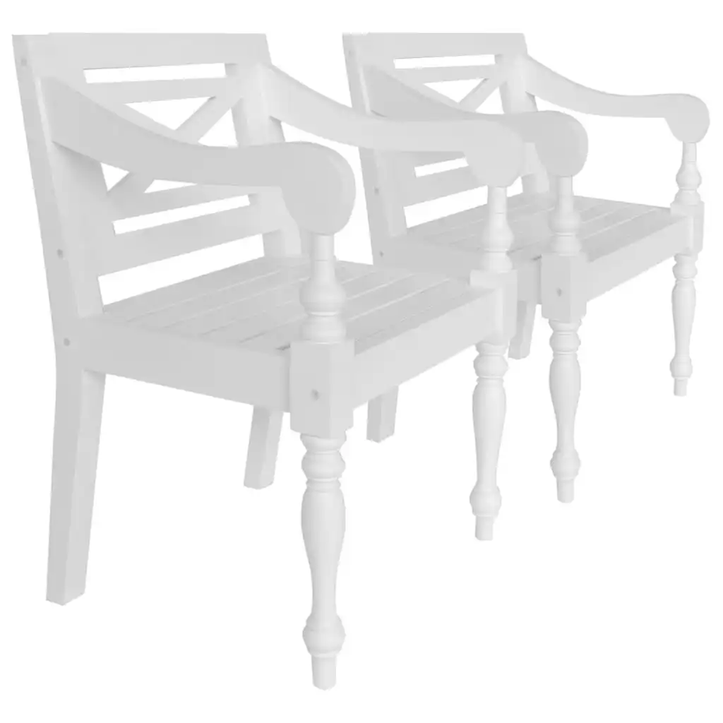 Batavia Chairs 2 pcs White Solid Mahogany Wood 246963