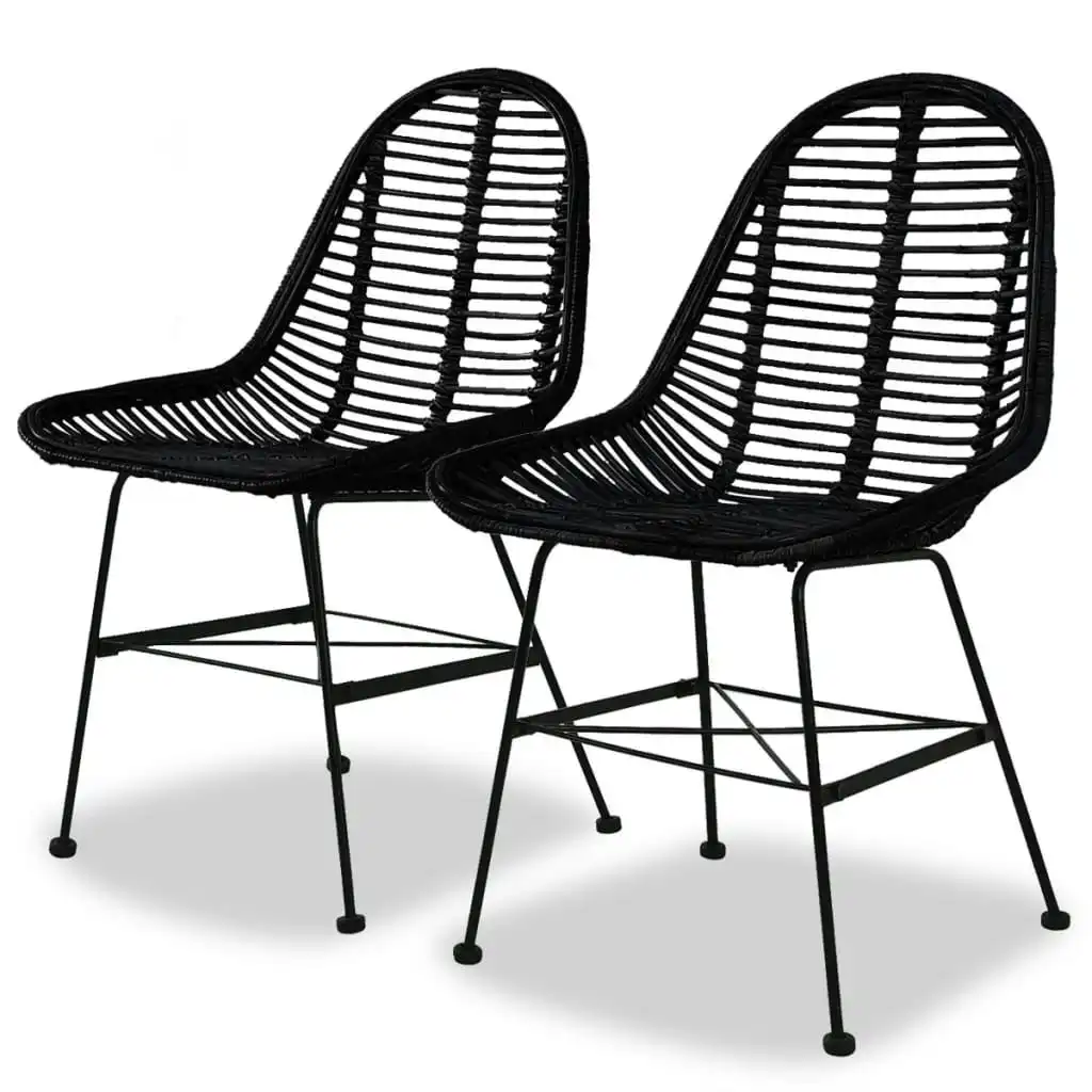 Dining Chairs 2 pcs Black Natural Rattan 244571