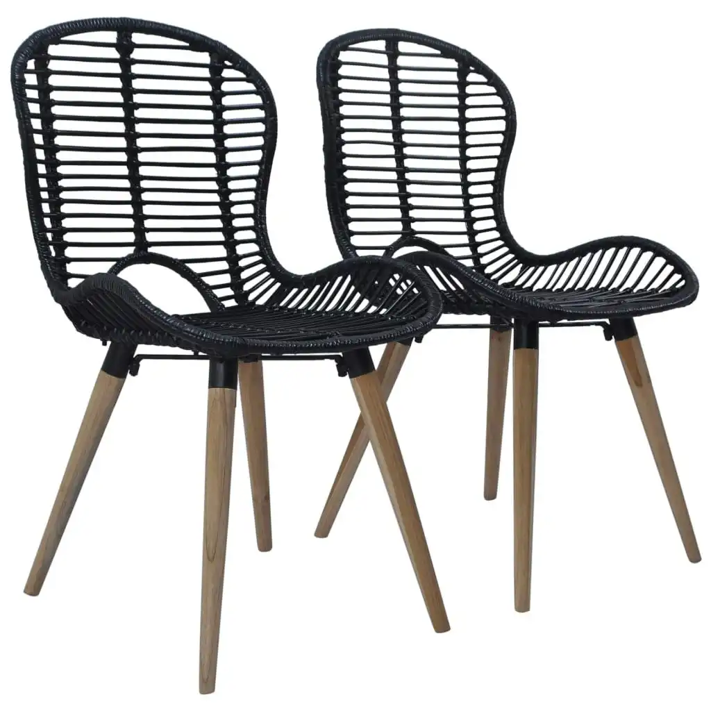 Dining Chairs 2 pcs Black Natural Rattan 246807