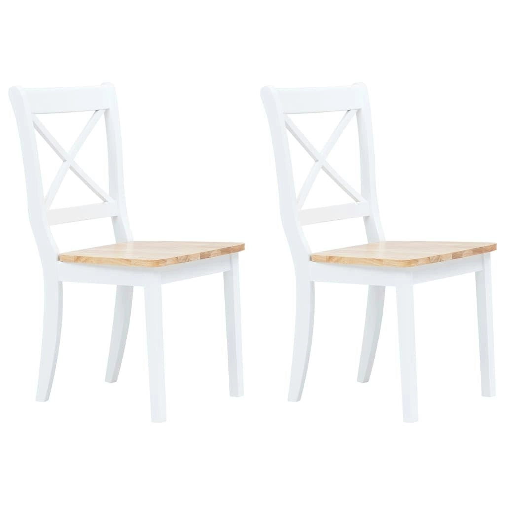 Dining Chairs 2 pcs White and Light Wood Solid Rubber Wood 247358