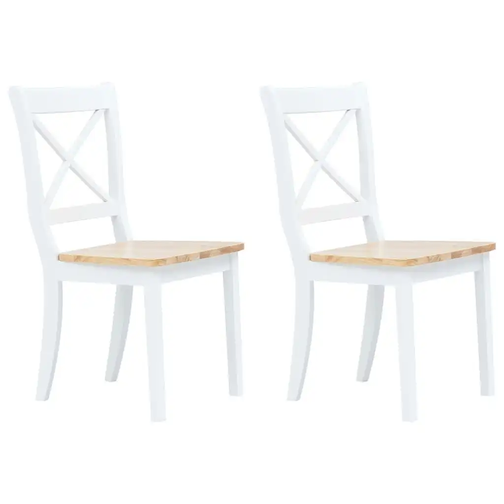 Dining Chairs 2 pcs White and Light Wood Solid Rubber Wood 247358