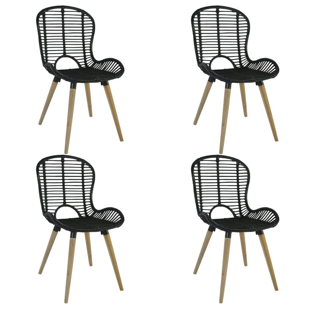 Dining Chairs 4 pcs Black Natural Rattan 246808