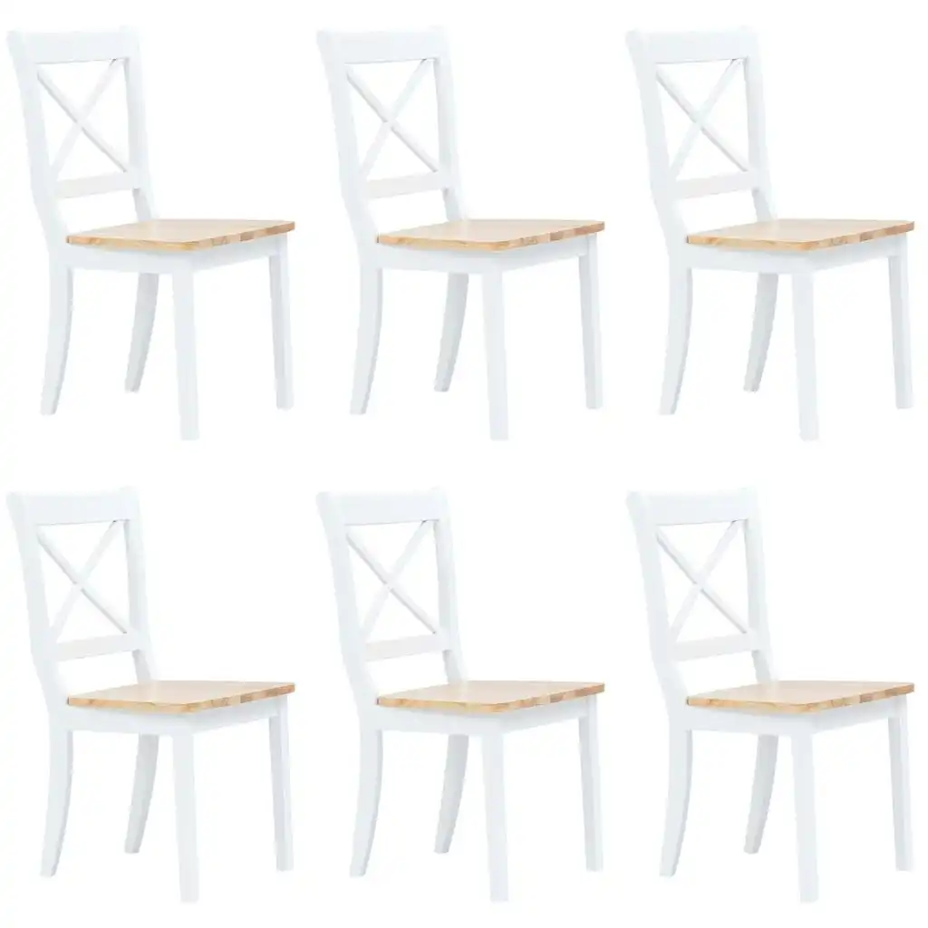 Dining Chairs 6 pcs White and Light Wood Solid Rubber Wood 277544