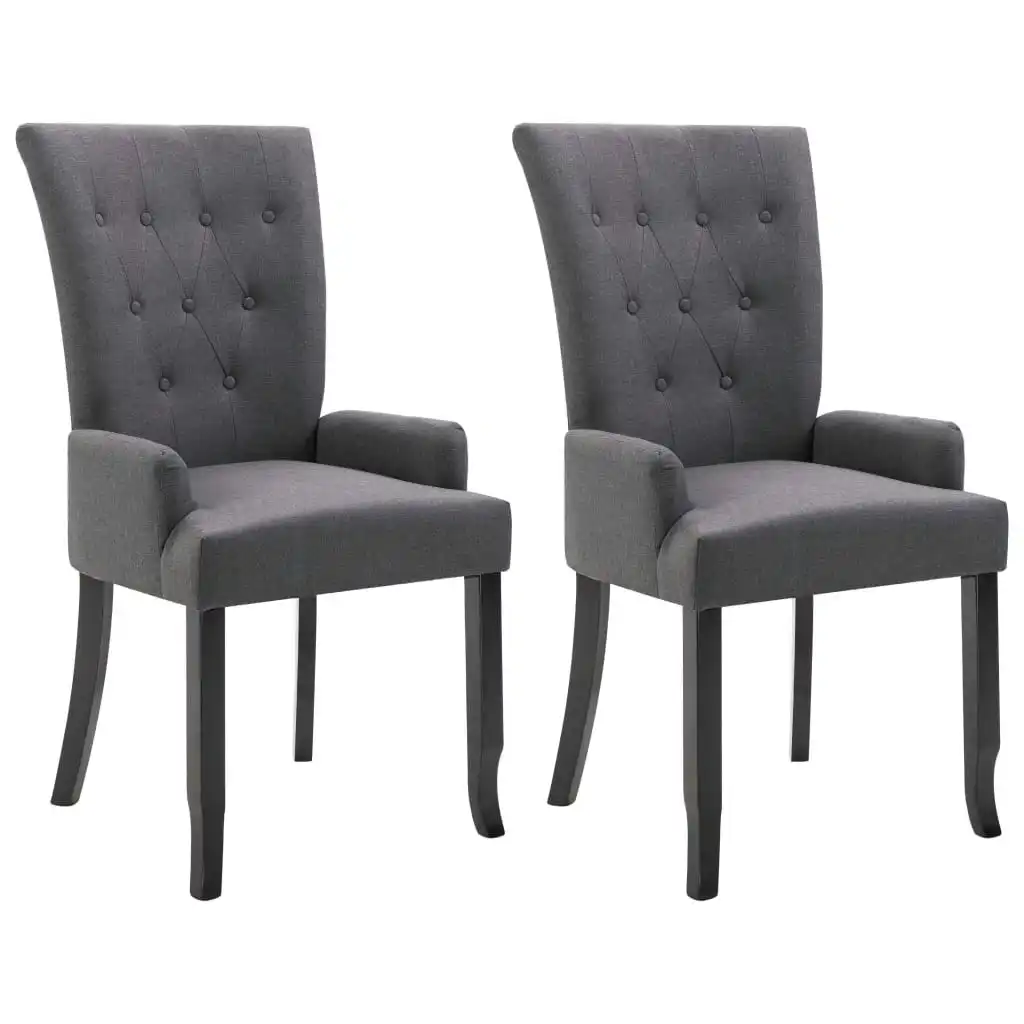 Dining Chairs with Armrests 2 pcs Dark Grey Fabric 276908