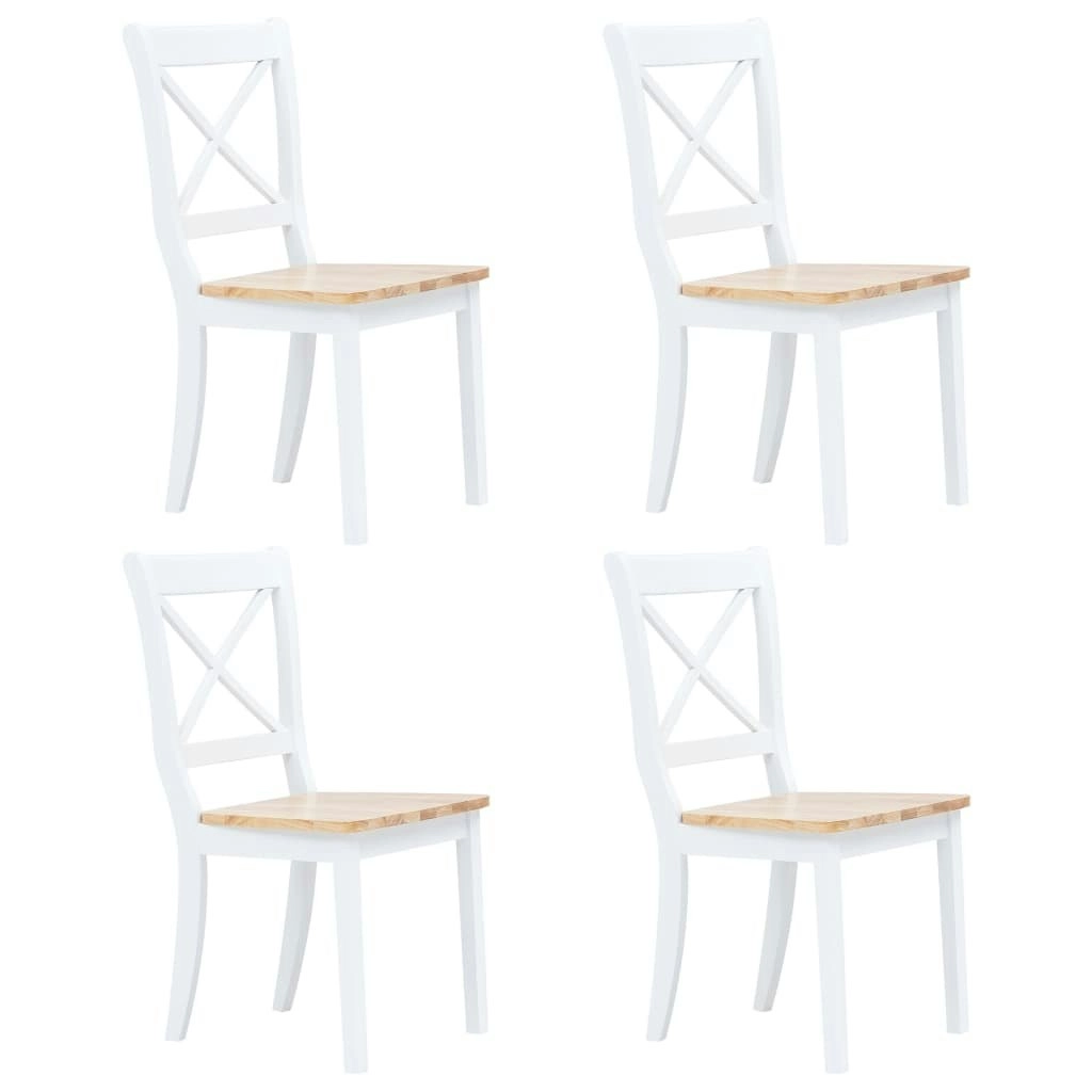 Dining Chairs 4 pcs White and Light Wood Solid Rubber Wood 247359