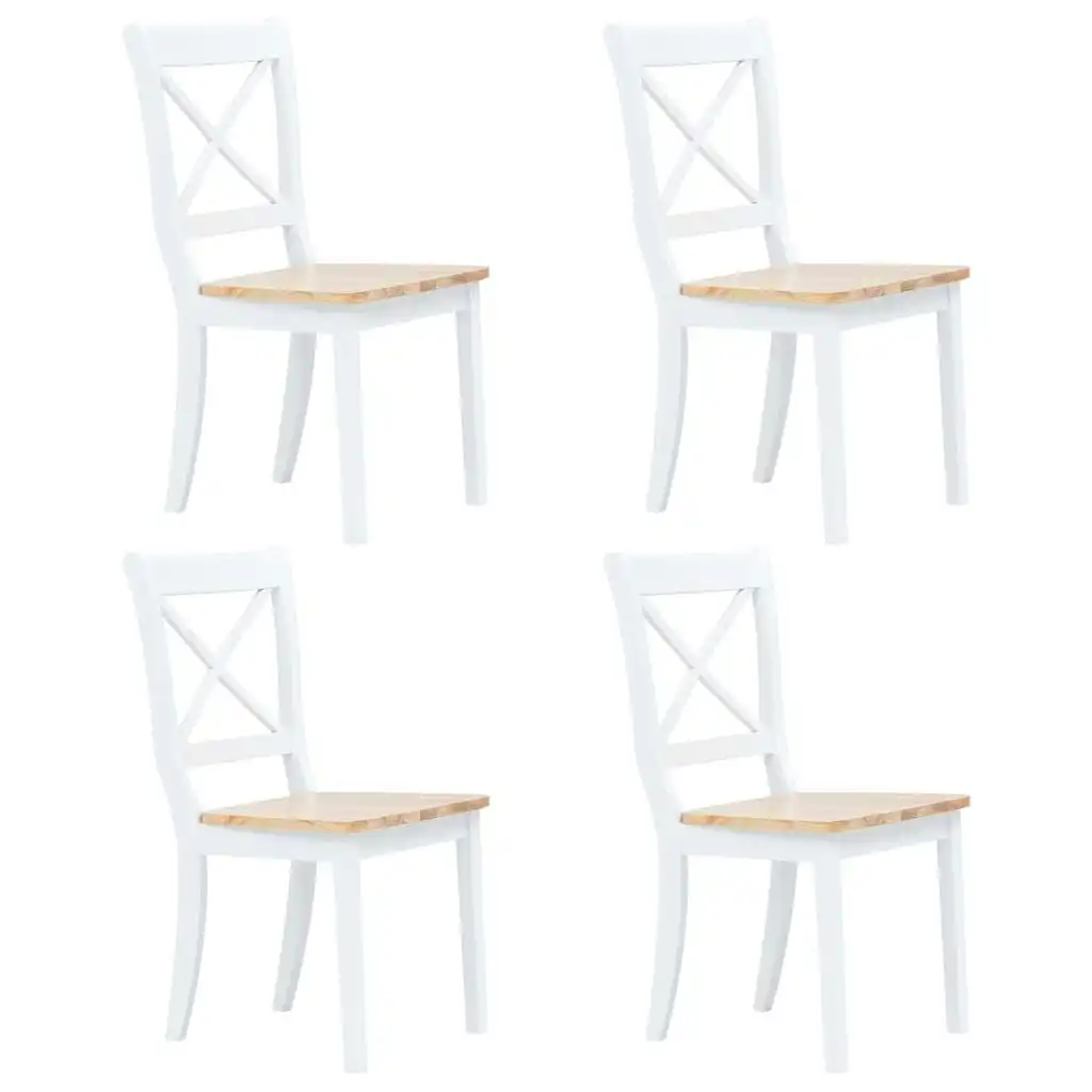 Dining Chairs 4 pcs White and Light Wood Solid Rubber Wood 247359