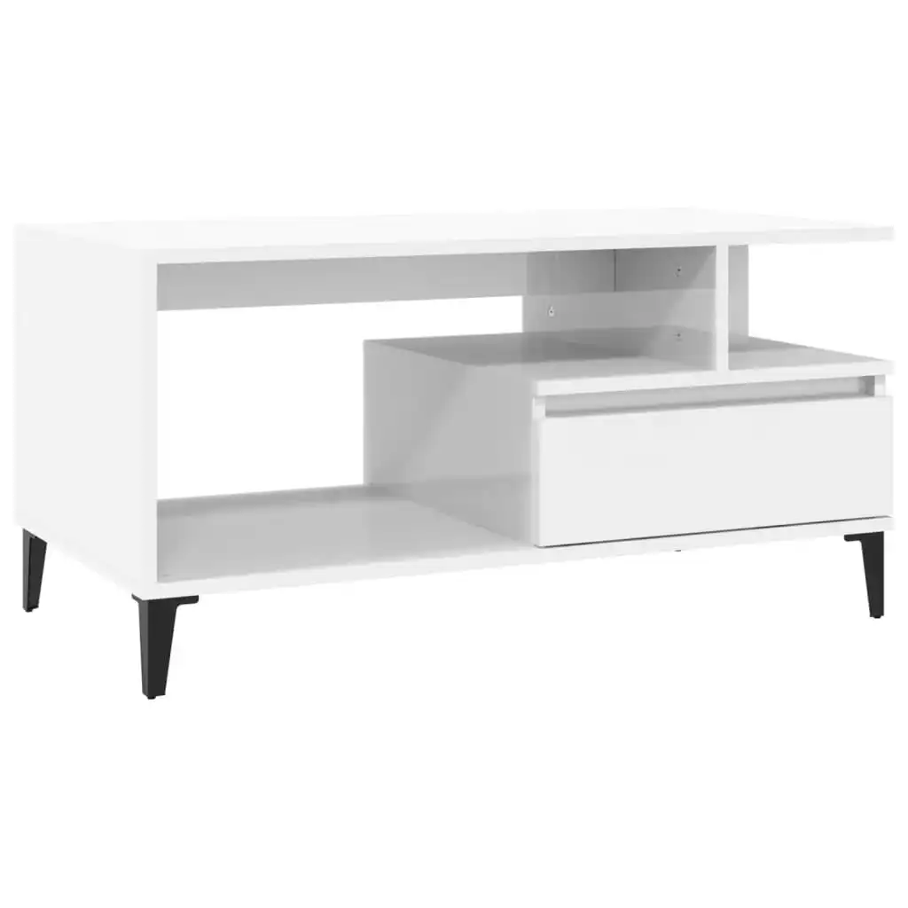 Coffee Table  High Gloss White 90x49x45 cm Engineered Wood 819622