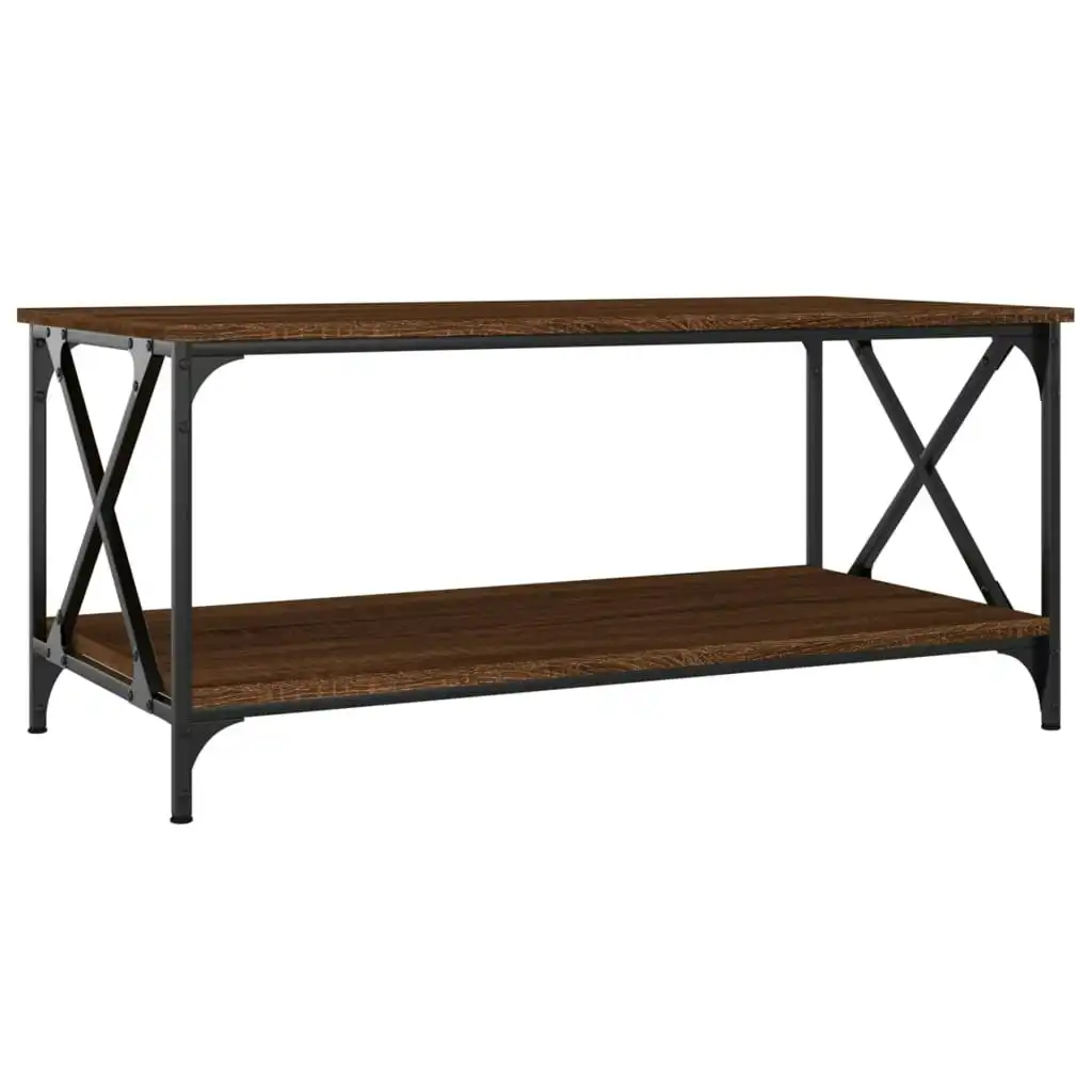 Coffee Table Brown Oak 100x50x45 cm Engineered Wood and Iron 823311