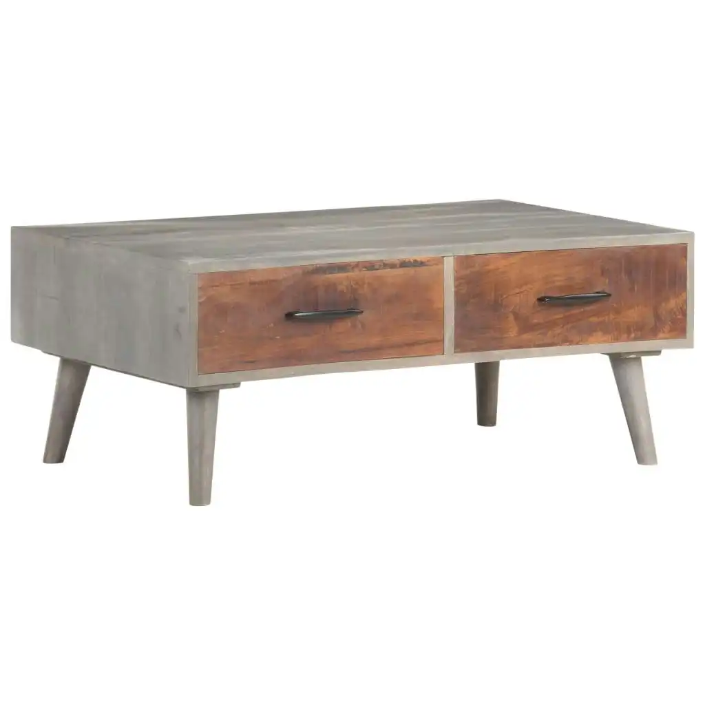 Coffee Table Grey 100x60x40 cm Solid Rough Mango Wood 321808