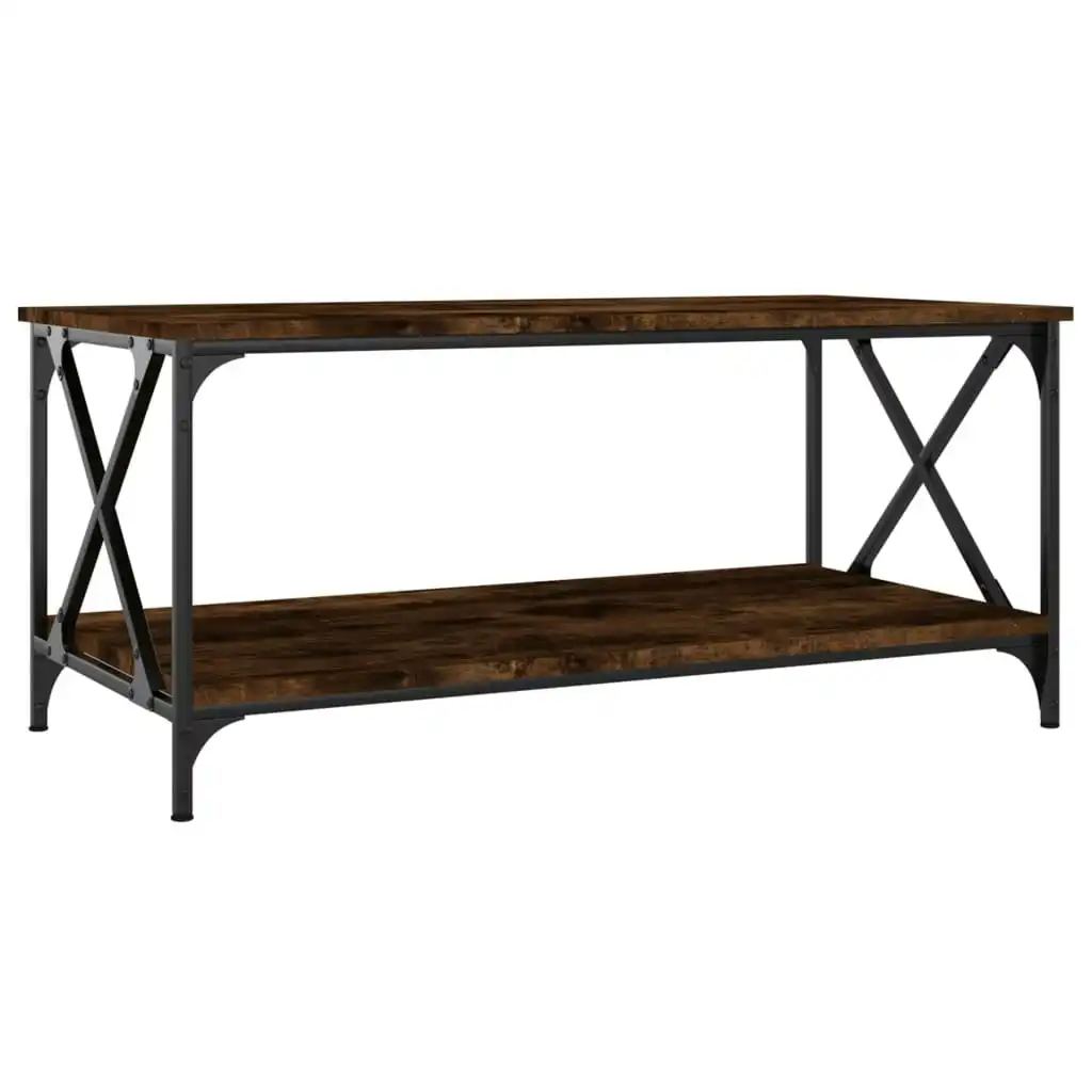 Coffee Table Smoked Oak 100x50x45 cm Engineered Wood and Iron 823309