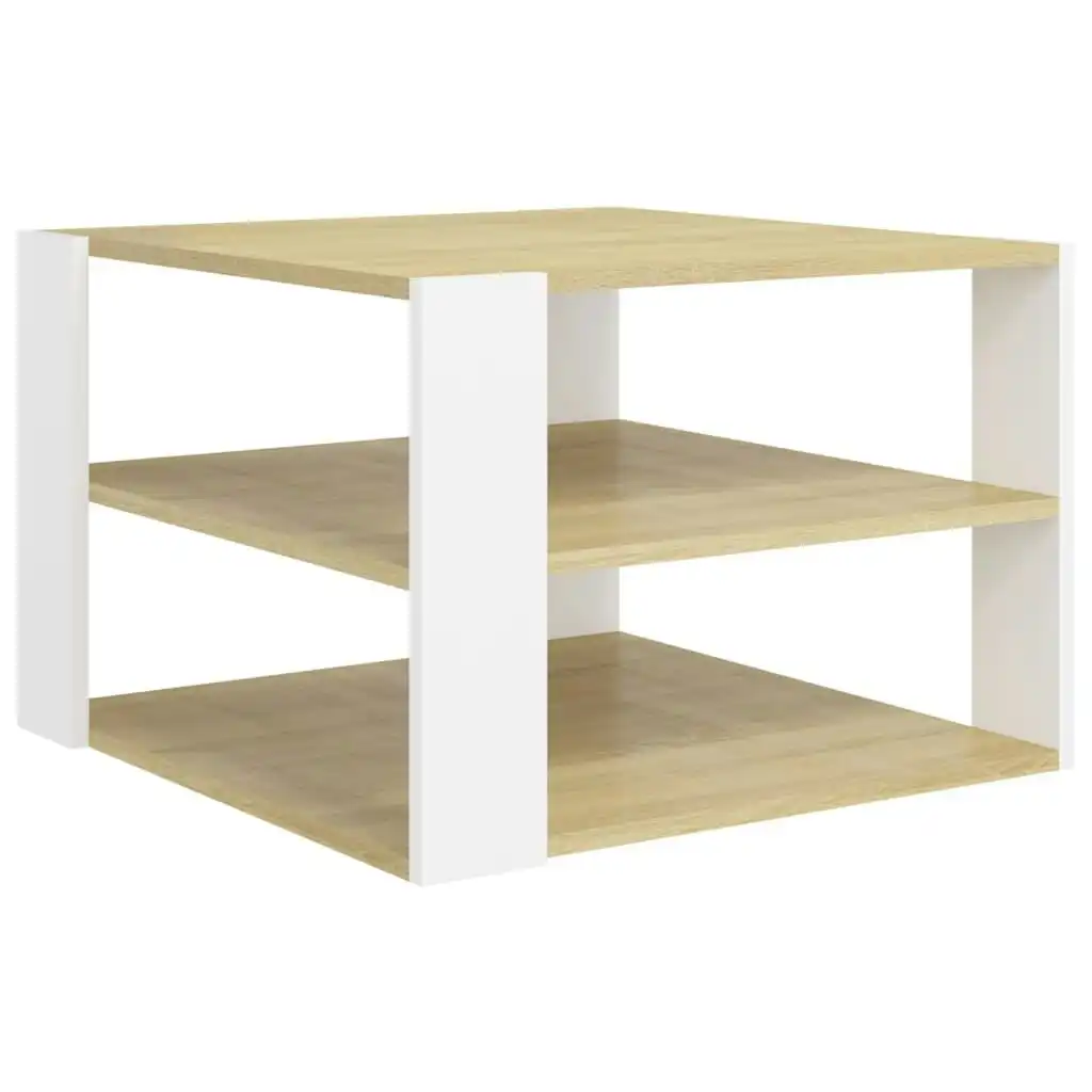 Coffee Table Sonoma Oak and White 60x60x40 cm Engineered Wood 806324