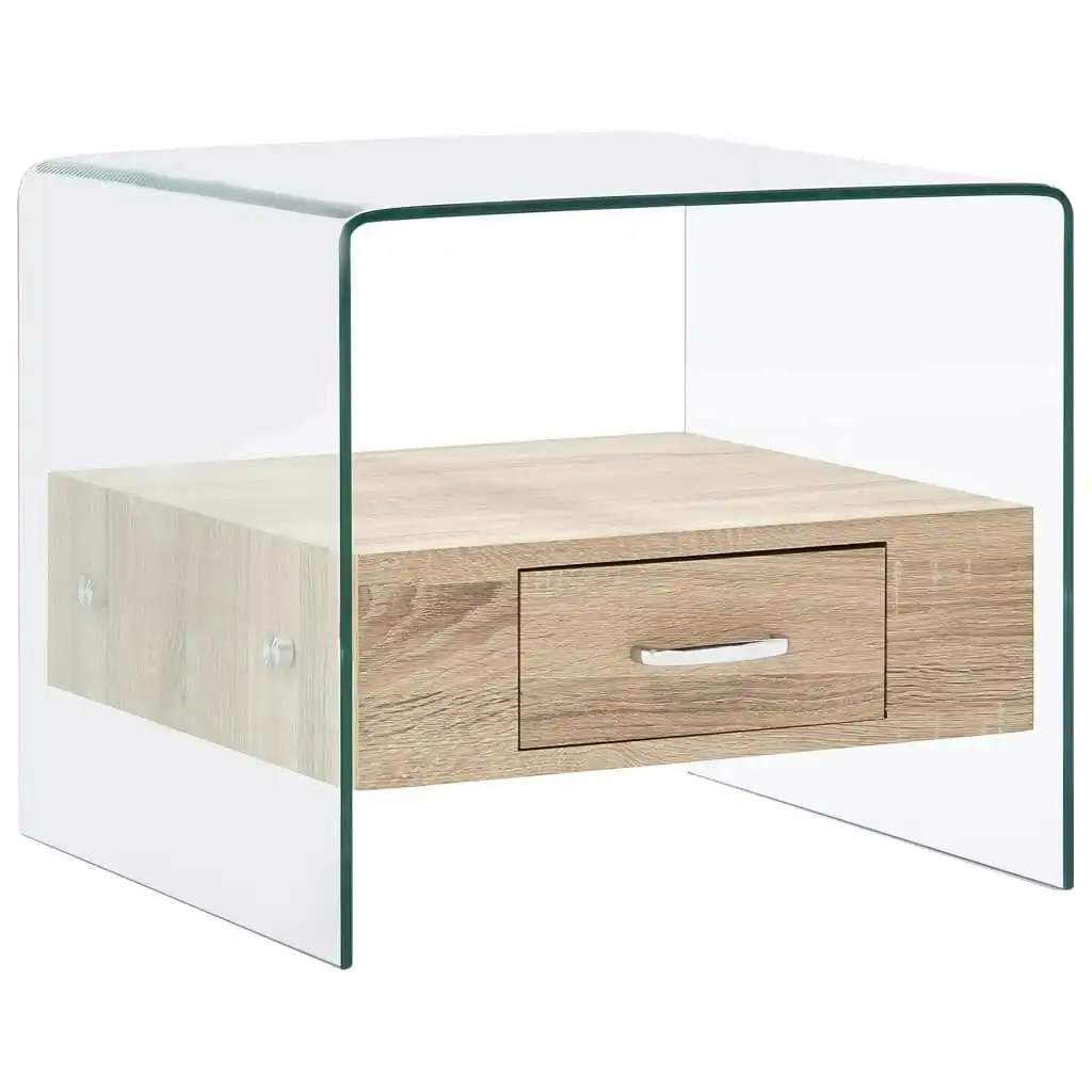 Coffee Table with Drawer 50x50x45 cm Tempered Glass 284724