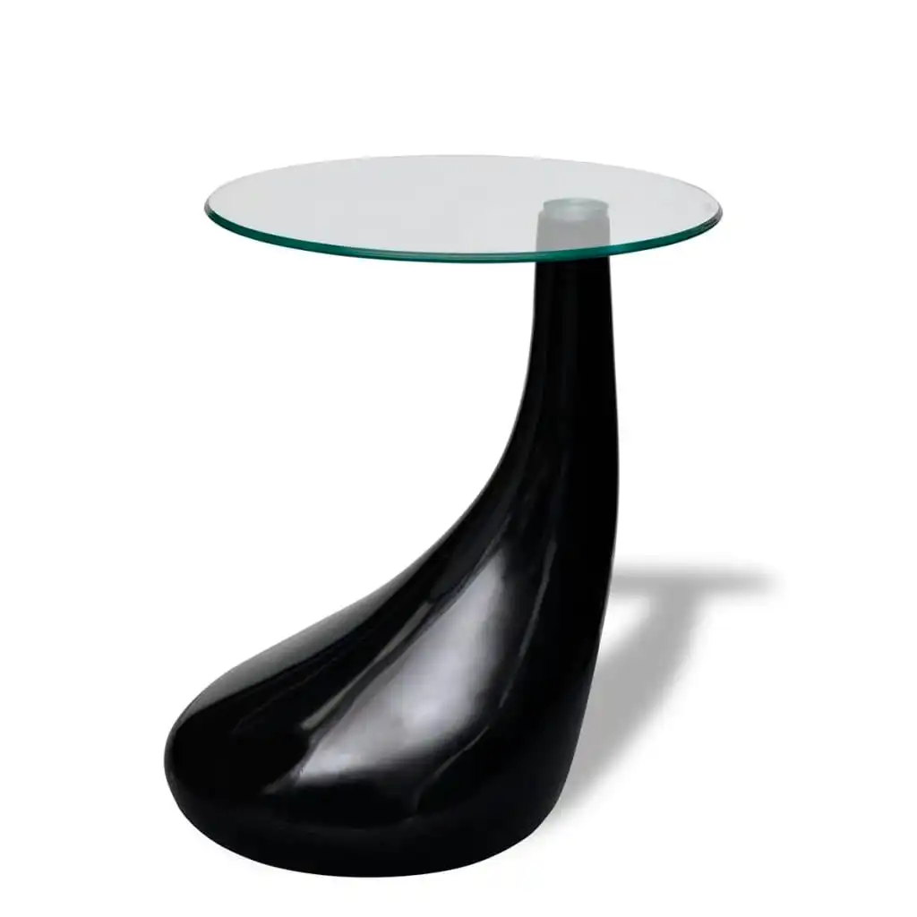 Coffee Table with Round Glass Top High Gloss Black 240321