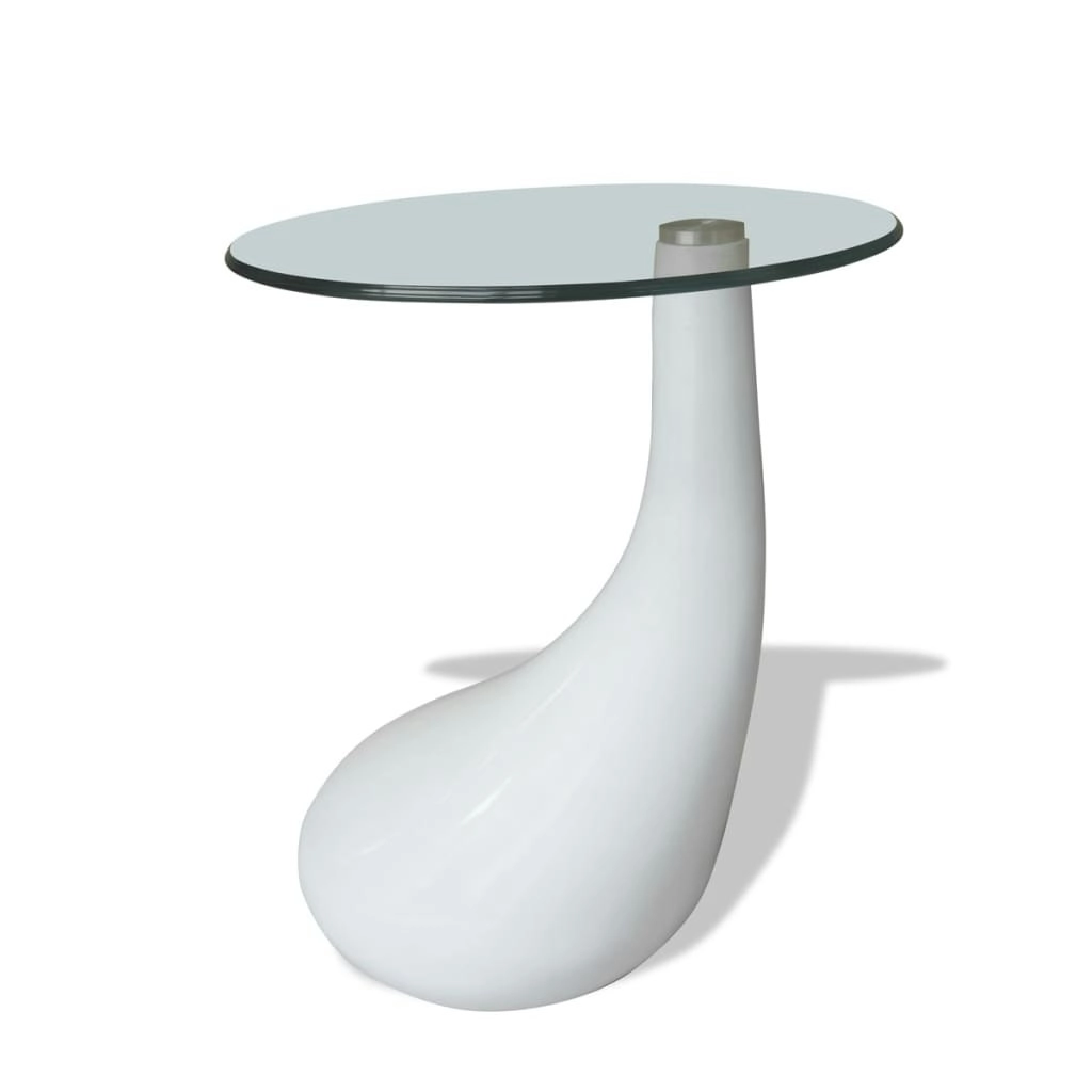 Coffee Table with Round Glass Top High Gloss White 240320