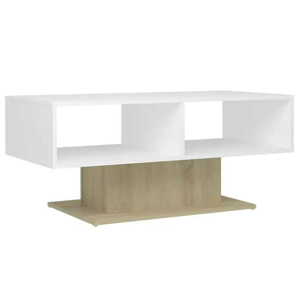 Coffee Table White and Sonoma Oak 103.5x50x44.5 cm Engineered Wood 806827