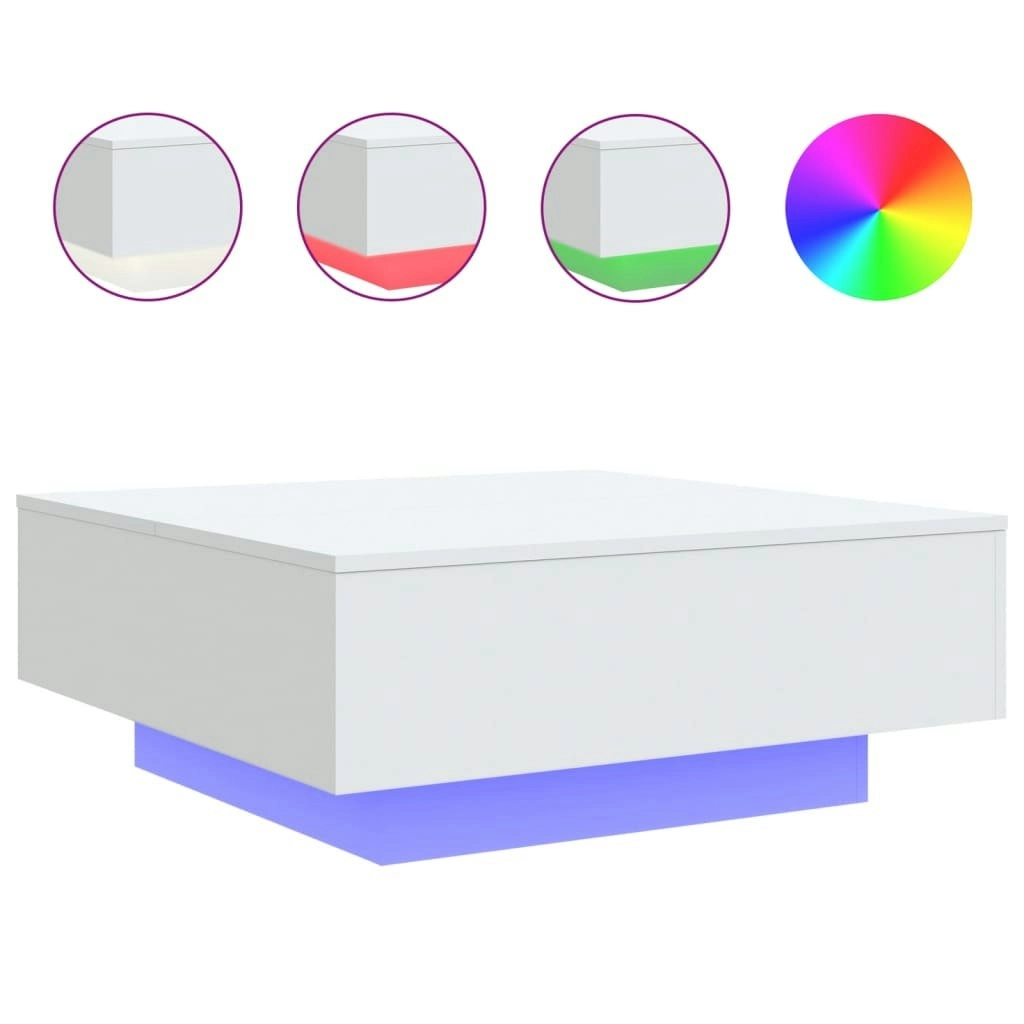 Coffee Table with LED Lights White 80x80x31 cm 836588