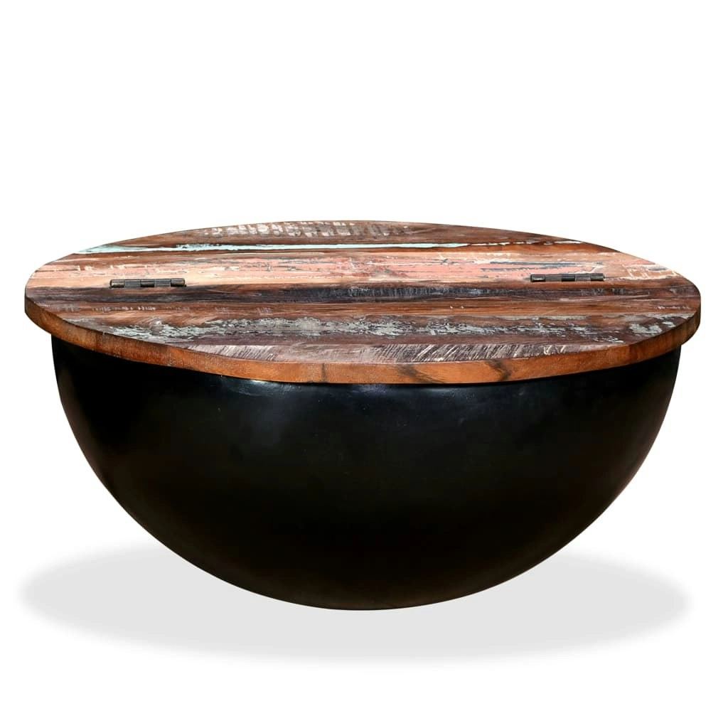 Coffee Table Solid Reclaimed Wood Black Bowl Shape 245259