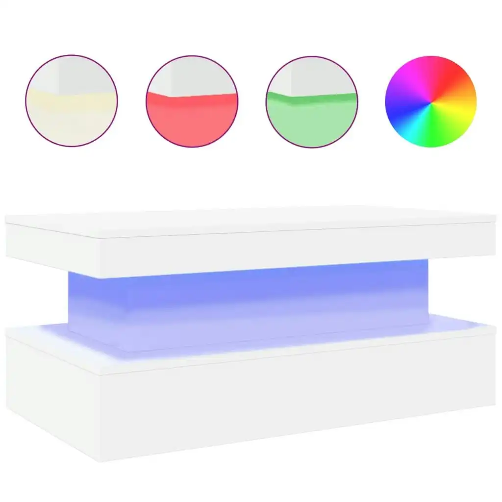 Coffee Table with LED Lights White 90x50x40 cm 839847