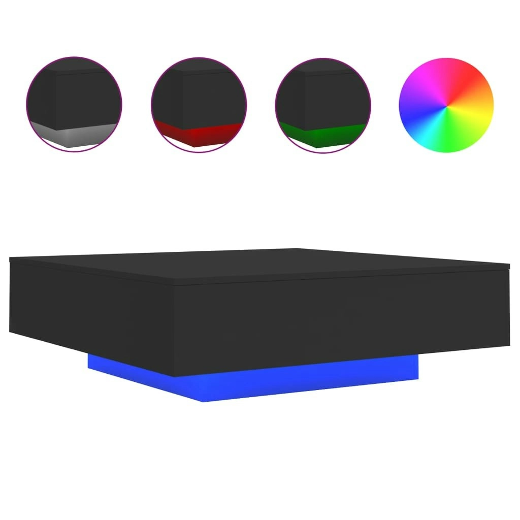 Coffee Table with LED Lights Black 100x100x31 cm 836603