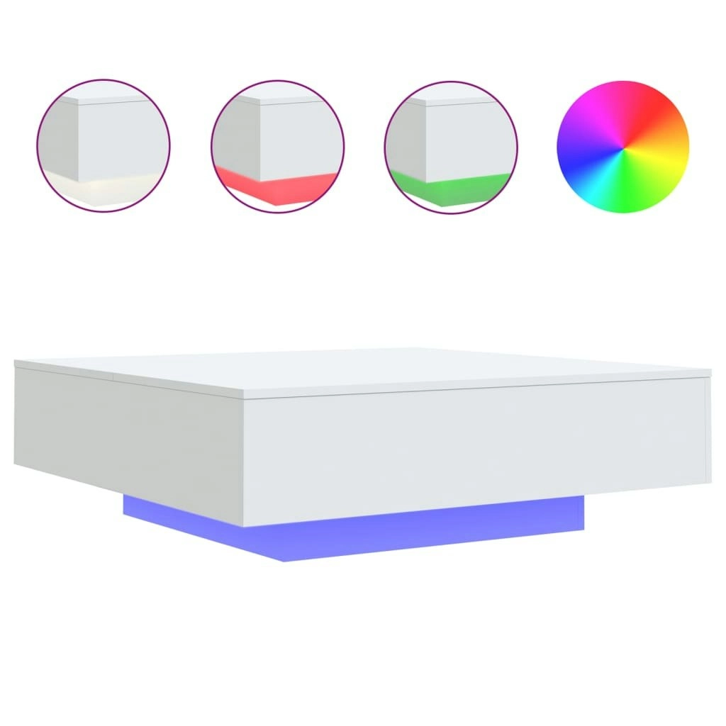 Coffee Table with LED Lights White 100x100x31 cm 836602