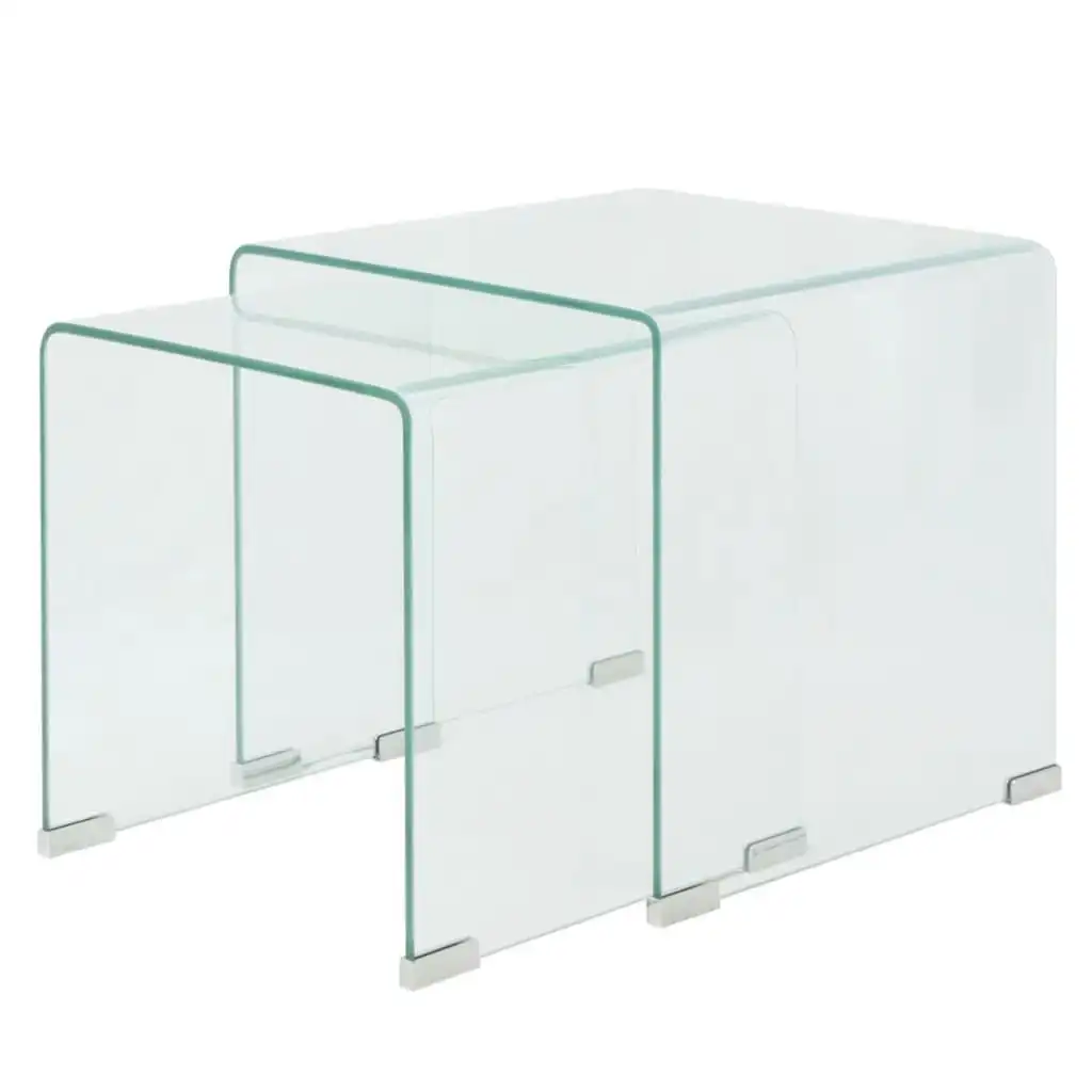 Two Piece Nesting Table Set Tempered Glass Clear 244191