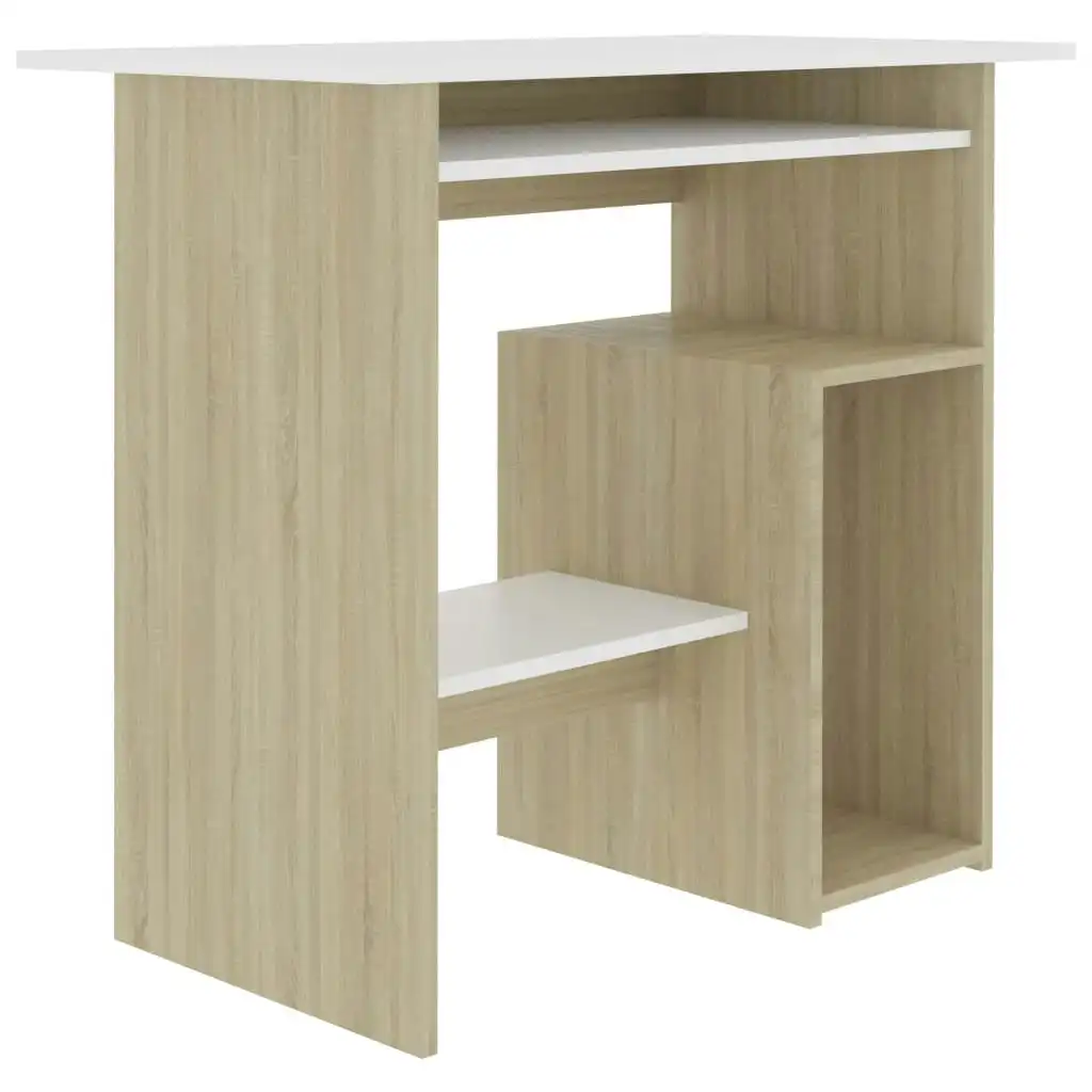 Desk White and Sonoma Oak 80x45x74 cm Engineered Wood 801369