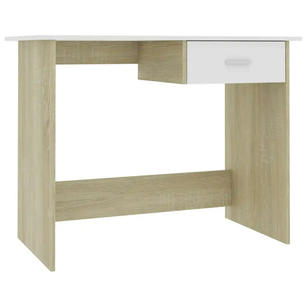 Desk White and Sonoma Oak 100x50x76 cm Engineered Wood 800554