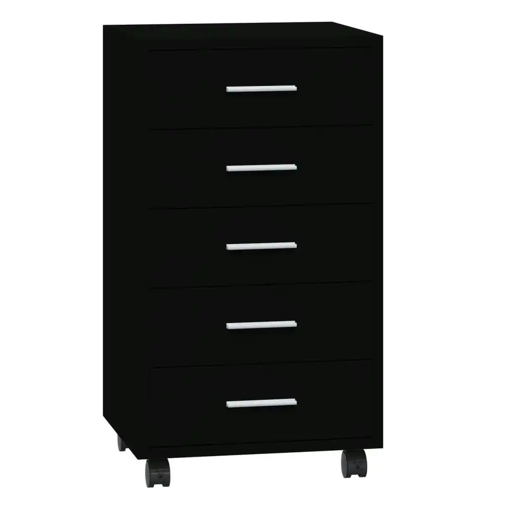 Drawer Cabinet with Castors Black Engineered Wood 342671