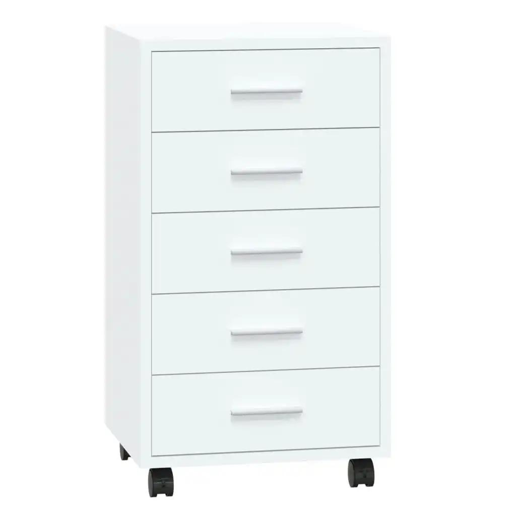 Drawer Cabinet with Castors High Gloss White Engineered Wood 342673