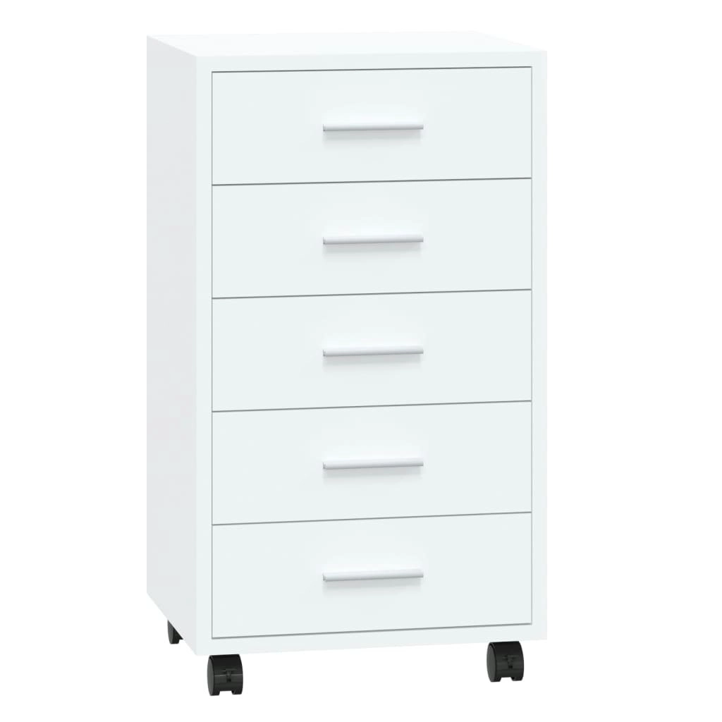 Drawer Cabinet with Castors High Gloss White Engineered Wood 342673