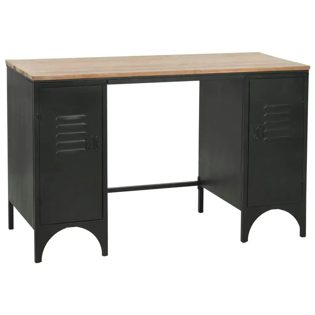 Double Pedestal Desk Solid Firwood and Steel 120x50x76 cm 246422