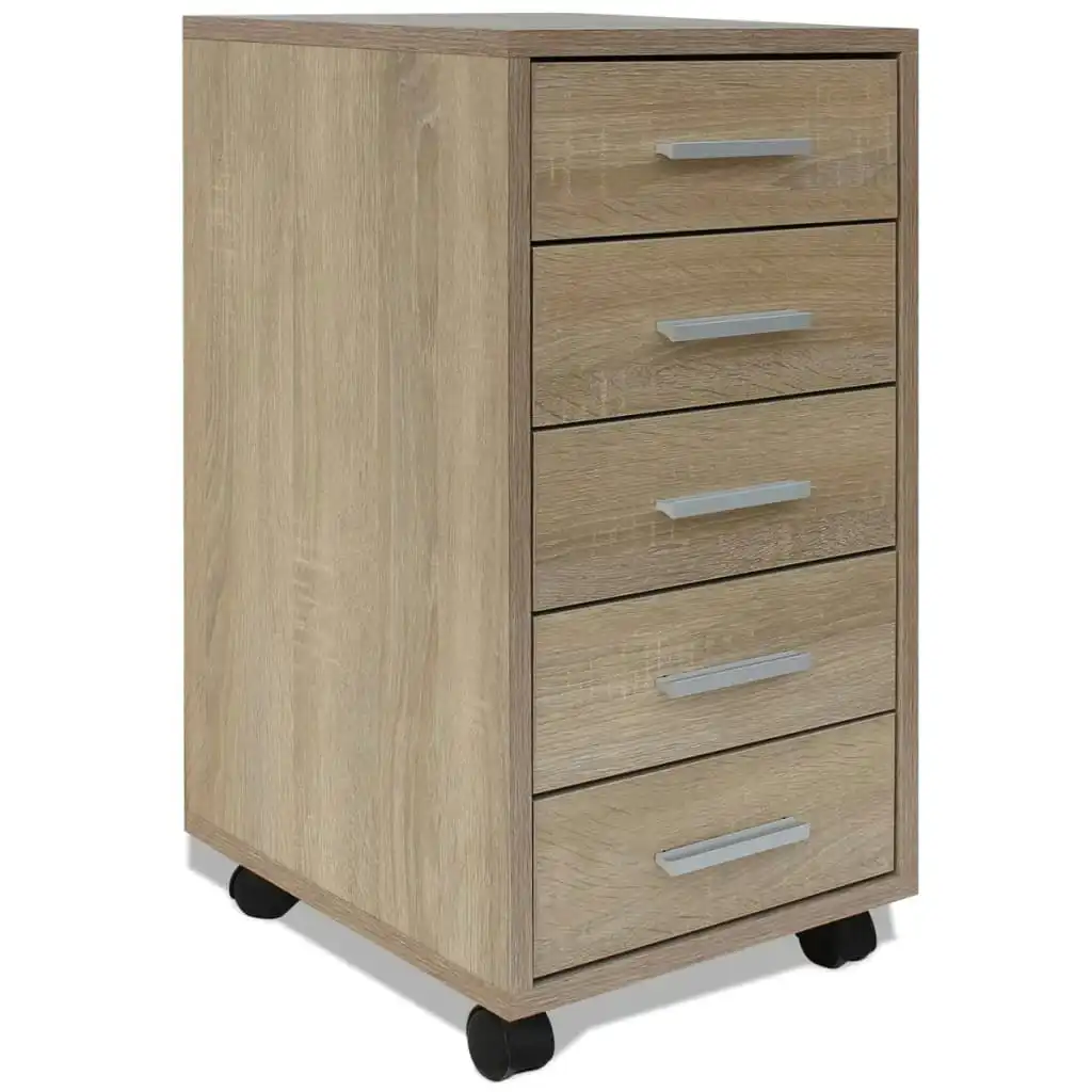 Office Drawer Unit with Castors 5 Drawers Oak 243063